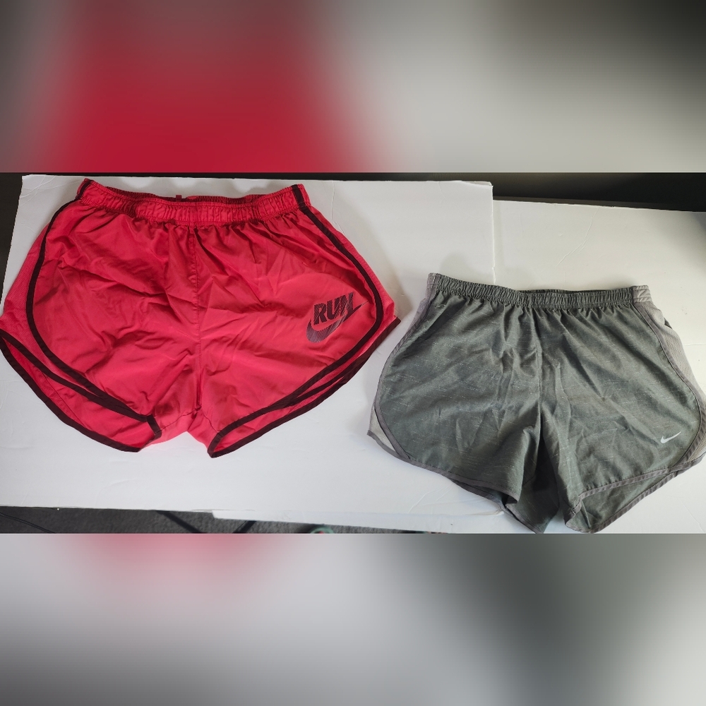 2 Pairs Of Nike Dri-Fit Running Jogging Shorts 1 Coral/BRown; 1 Gray/White S XL